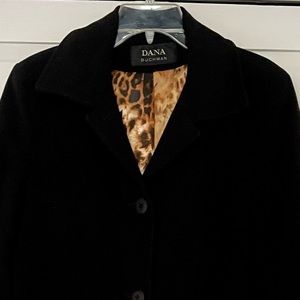 Ladies long black coat with leopard print lining